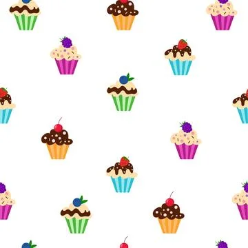 Cupcake background. Bright pattern of cupcakes.Vector 10 EPS Stock Illustration