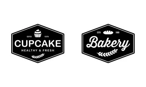 Cupcake Bakery logo template, vector illustration. Bakery shop emblem, vintag Stock Illustration