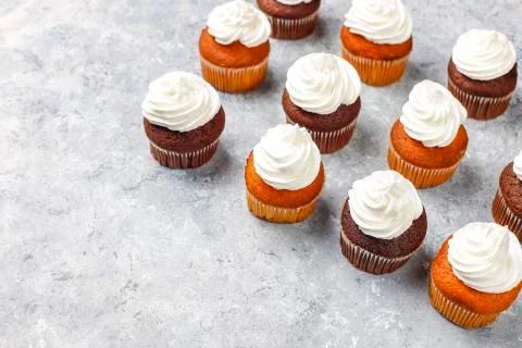 Cupcake baking background with kitchen utensils. Stock Photos