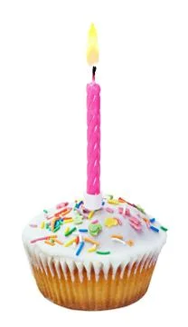 Cupcake with a birthday candle Stock Photos