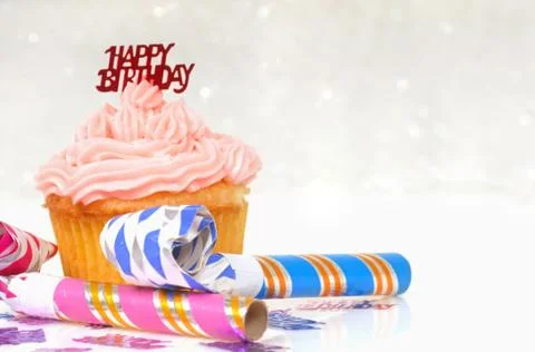 Cupcake with birthday theme Stock Photos
