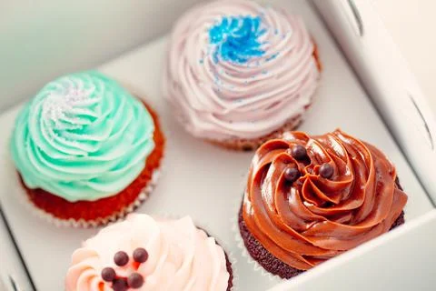Cupcake Box to Take-Away. High quality photo. Stock Photos