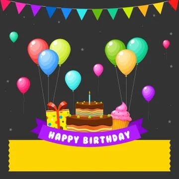 Cupcake, Cake and Gift Box Birthday Card Stock Illustration