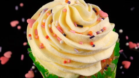 Cupcake, camera slow zoom out, decorated sprinkles Stock Footage 91030540