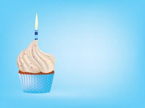 Cupcake with candle on blue background Stock Illustration