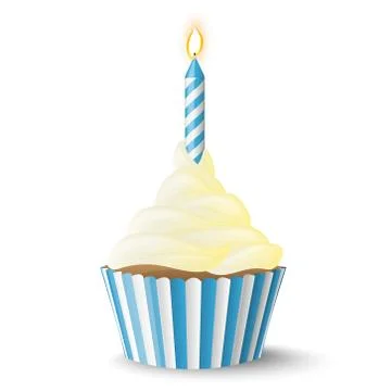 Cupcake with candle Stock Illustration