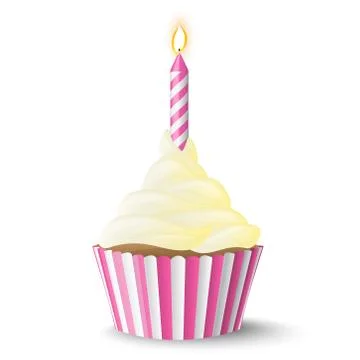 Cupcake with candle Stock Illustration