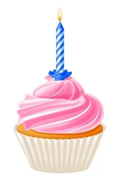 Cupcake with candle Stock Illustration