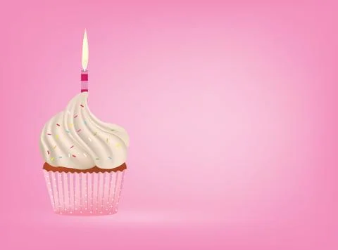 Cupcake with candle on pink background Stock Illustration