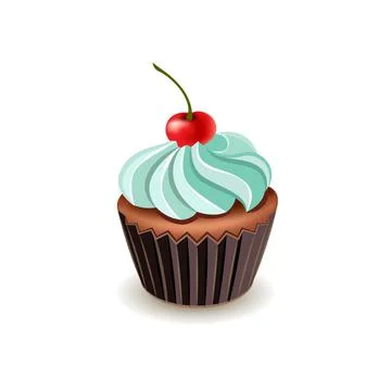 Cupcake With Cherries. Hand Drawn Bakery Product. Stock Illustration