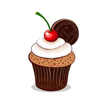 Cupcake With Cherry And Cream Stock Illustration