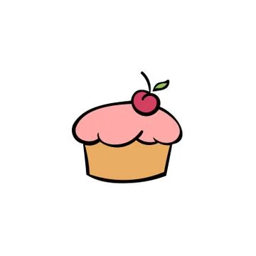 Cupcake with cherry, Bakery Label, Baker Logo, Pie Icon, Baking Logo. Stock Illustration