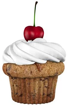 Cupcake Cherry Dessert 3D Render 스톡 일러스트