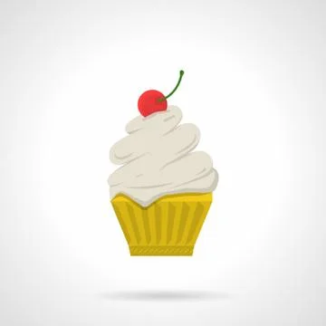 Cupcake with cherry flat color vector icon Stock Illustration