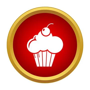 Cupcake with cherry icon in red circle Stock Illustration