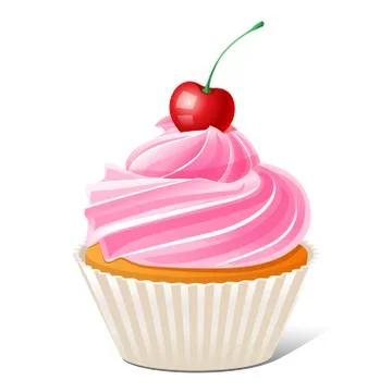 Cupcake with cherry Stock Illustration