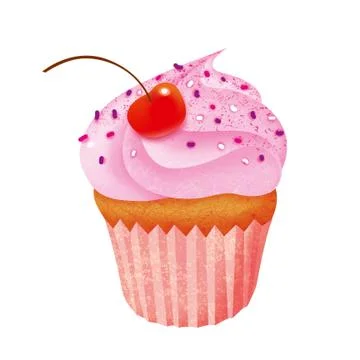 Cupcake with cherry isolated with on white background Stock Illustration