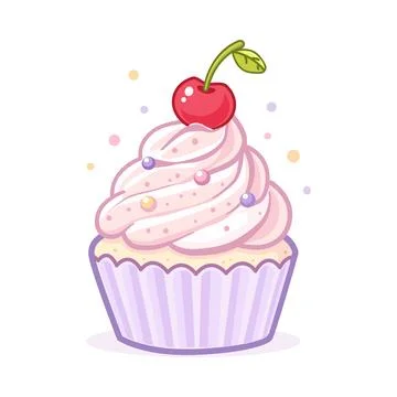 Cupcake with cherry isolated on white background, pastry or small cake Stock Illustration