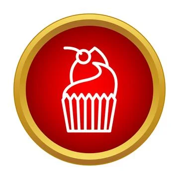 Cupcake with cherry red circle gold icon Stock Illustration