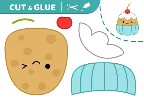 Cupcake with cherry. Squishmallow. Cut and glue. Applique. Paper game. Cupcake Stock Illustration