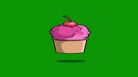 Cupcake cherry top an ice cream cone green screen animated chromakey background Stock Footage 314067160