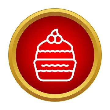 Cupcake with cherry topping icon in red circle Stock Illustration