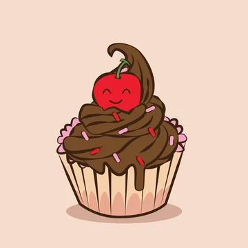 Cupcake with cherry vector illustration. cupcake clip art Stock Illustration