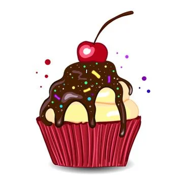 Cupcake with cherry. Wall stickers Stock Illustration