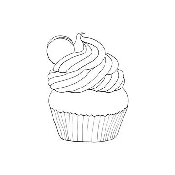 Cupcake with chocolate chip biscuits. Painted lines on a white background. .. Stock Illustration