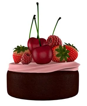 Cupcake Chocolate Fruit 3D Render Stock Illustration