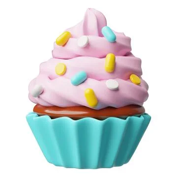 Cupcake with cream 3D vector icon, realistic biscuit sweet dessert bakery with Stock Illustration