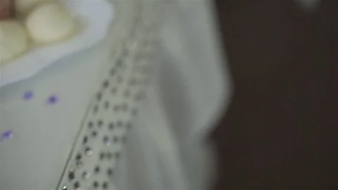 Cupcake. Decor, sweet table. White table with sweets. Wedding cakes and flowers. Stock Footage 76131408