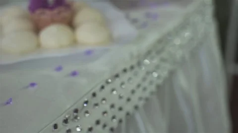 Cupcake. Decor, sweet table. White table with sweets. Wedding cakes and flowers. Stock Footage 76131606