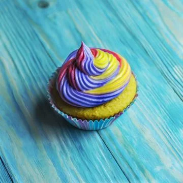Cupcake decorated with multi-colored Stock Photos