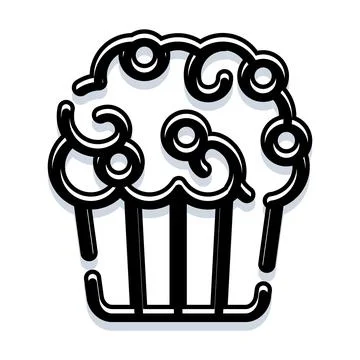 Cupcake with decorative icing line art icon Stock Illustration