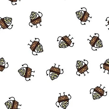 Cupcake dessert character vector seamless pattern Stock Illustration
