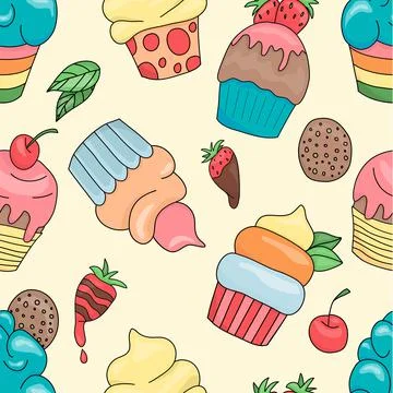 Cupcake dessert pattern cartoon design vector Stock Illustration