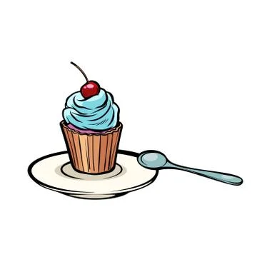 Cupcake with a dessert spoon Ilustración de archivo