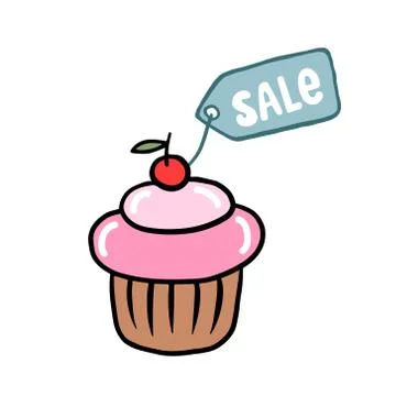 Cupcake Discount Label. Vector color illustration in cartoon style. Sweets Stock Illustration
