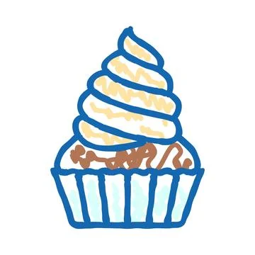 Cupcake doodle with icing and sprinkles vector Stock Illustration