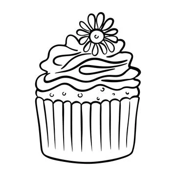 Cupcake in doodle style. Cake hand draw, design for any purposes. Vector Stock Illustration