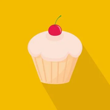 Cupcake flat icon on yellow background vector Stock Illustration