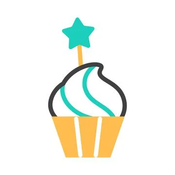Cupcake flat line icon with candy. Birthday muffin Stock Illustration