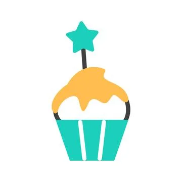 Cupcake flat line icon with candy. Stock Illustration