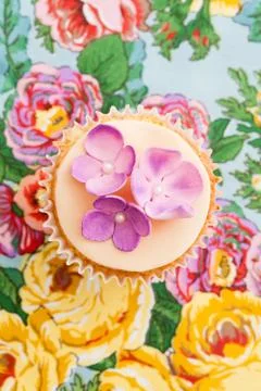 Cupcake with flowers Stock Photos