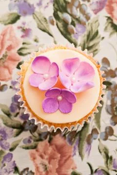Cupcake with flowers Stock Photos