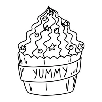 Cupcake in hand drawn doodle style. Yummy desert design. Vector illustration. Stock Illustration