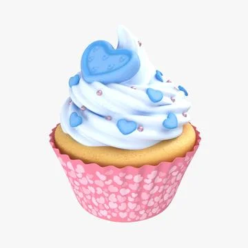 Cupcake Heart Blue 3D Model
