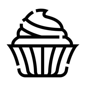 Cupcake with icing line art icon Stock Illustration