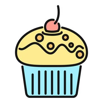 Cupcake icon with cherry and sprinkles on yellow frosting Stock Illustration